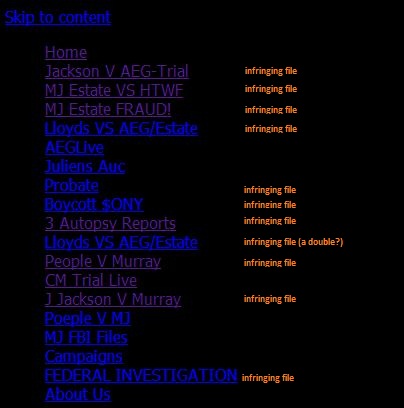 Content of TeamMichaelJackson site in its 10.10.2013 version with the "infringing files" marked