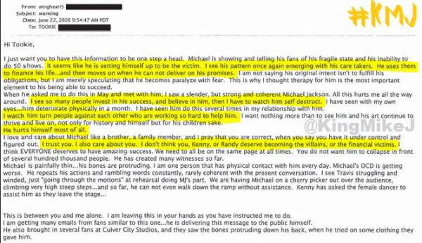 Karen Faye's email to Frank Dileo on June 22, 2009