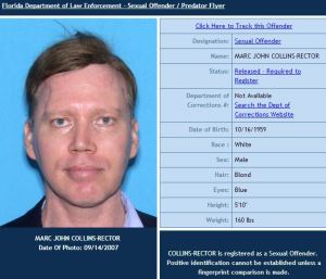  PASTY MONSTER Collins-Rector strikes a pose for the Florida sex-offender registry https://offender.fdle.state.fl.us/offender/flyer.do?personId=40974