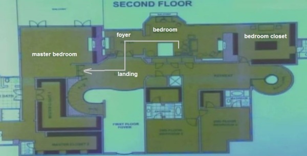 The arrow marks the route Michael had to make if he wanted to leave for his other bedroom