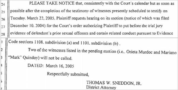 Sneddon's notice on hearing the 1108 motion 1- Orietta Murdock, Mark Quindon March 16, 2005