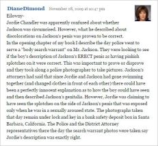 Diane Dimond is detailing Jordan Chandler's description [November 2009]